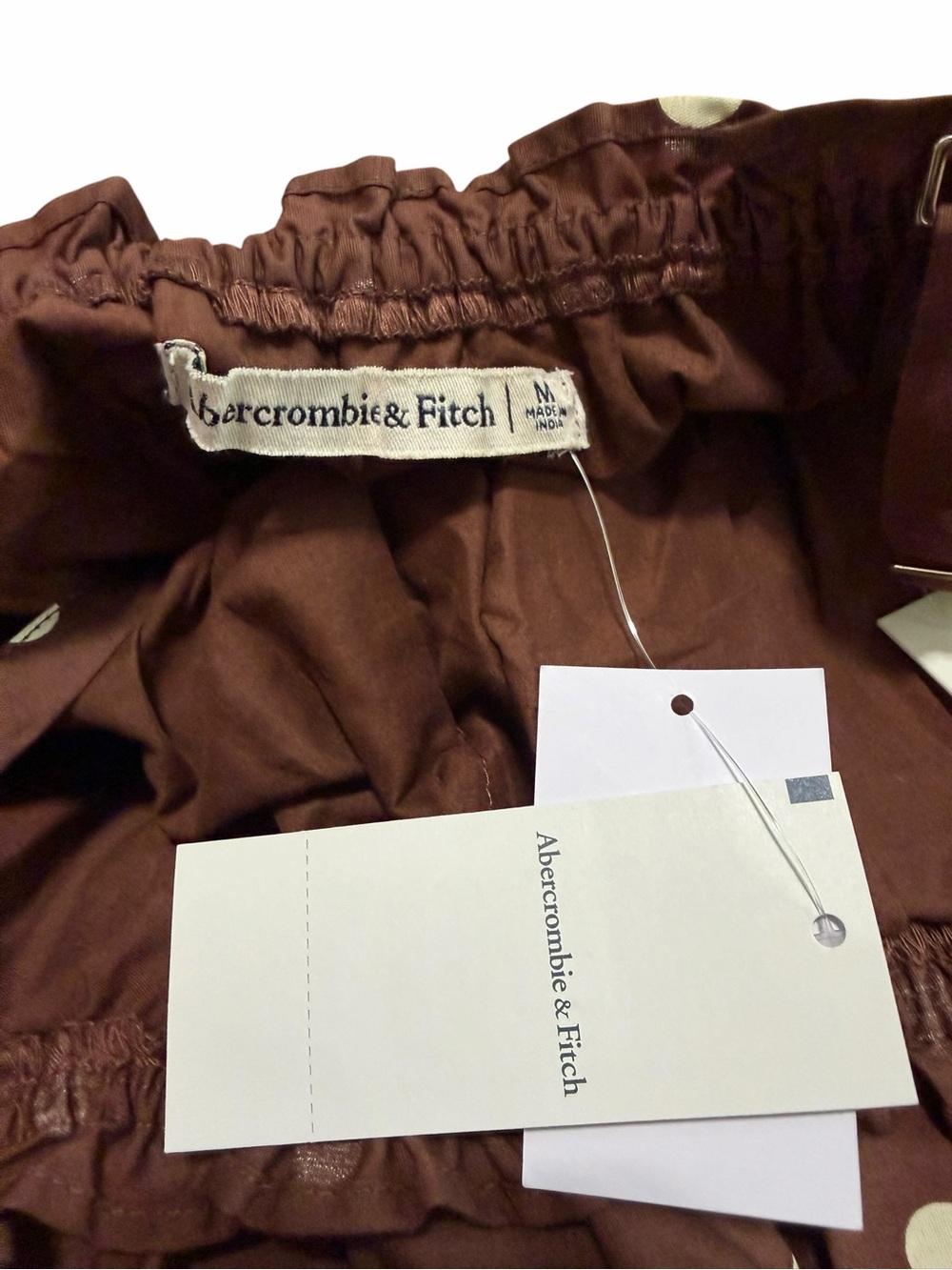 NWT Abercrombie & Fitch Brown Polka Dot Bra-Free Smocked Waist Mini Dress | M - Picture 5 of 8